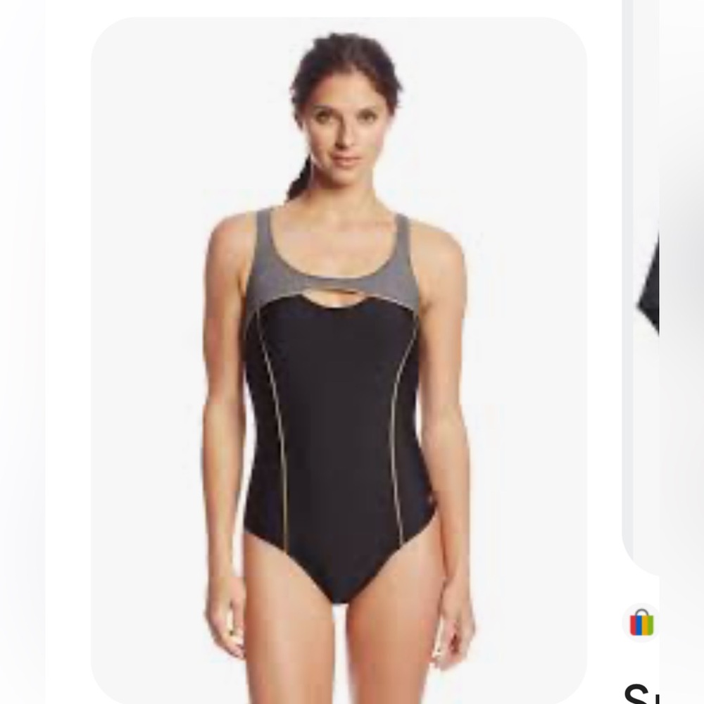 SPEEDO BLACK ZUMBA EDITION RAZORBACK ONE PIECE SWIMSUIT METALLIC GOLD LOGO Sz 10